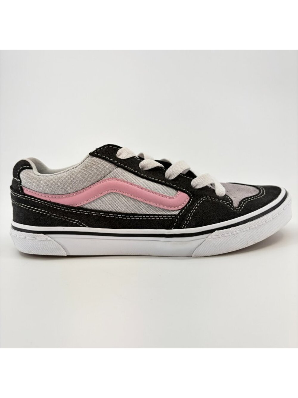 Vans Caldrone Girls Size 7Y Gray Black Pink Athletic Skateboard Shoes Sneakers